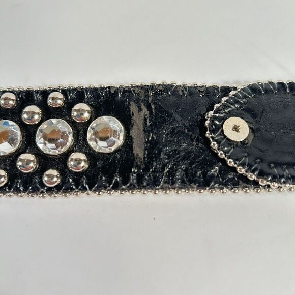 BHW Barrel Racer Belt Leather Western Bling Rhinestones Studs Black Size 38.5 - Picture 12 of 16